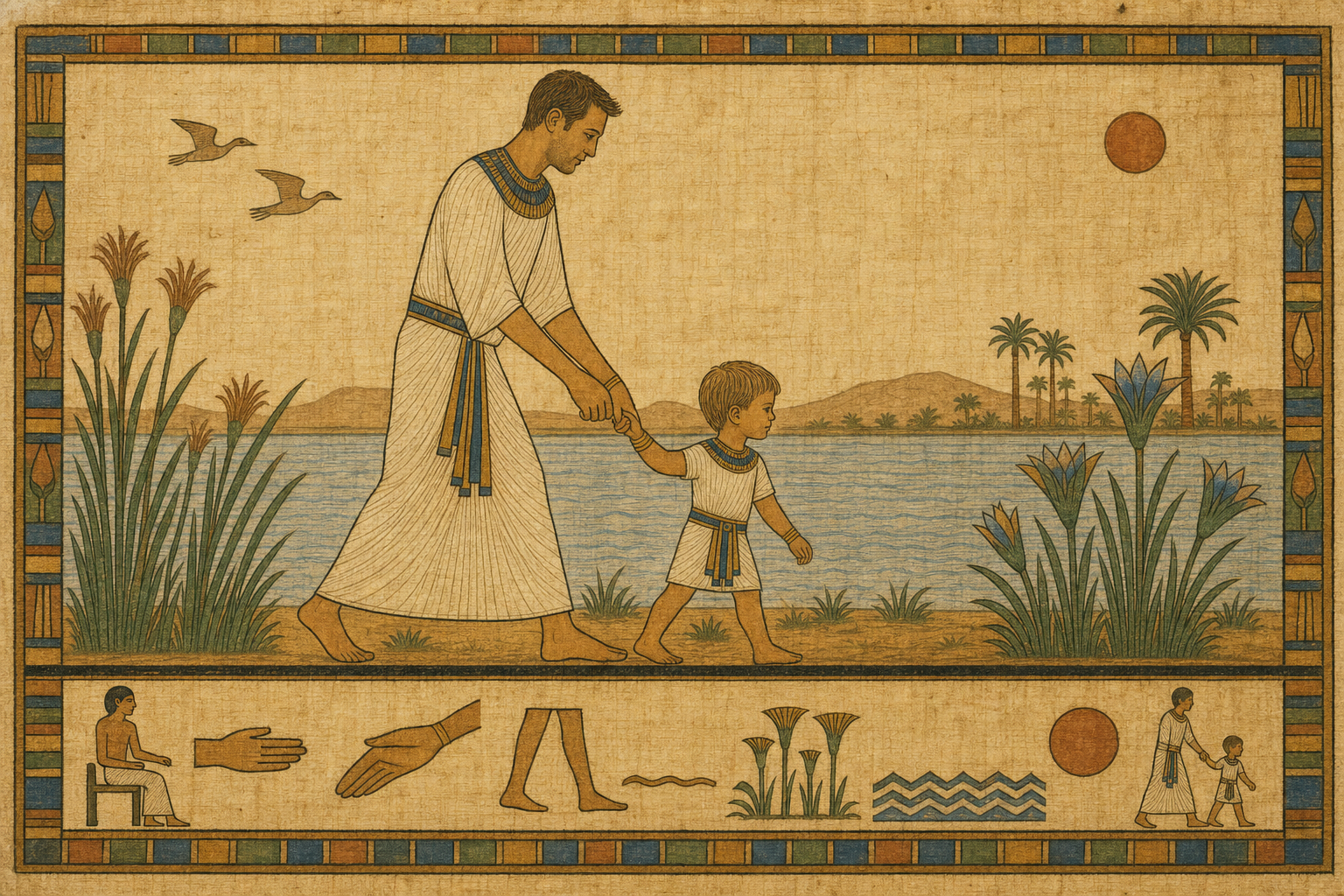 Egyptian papyrus + designed inscription. Not a poster, not a filter.